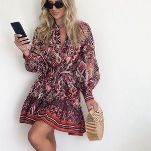 Zara patterned button tie dress boho